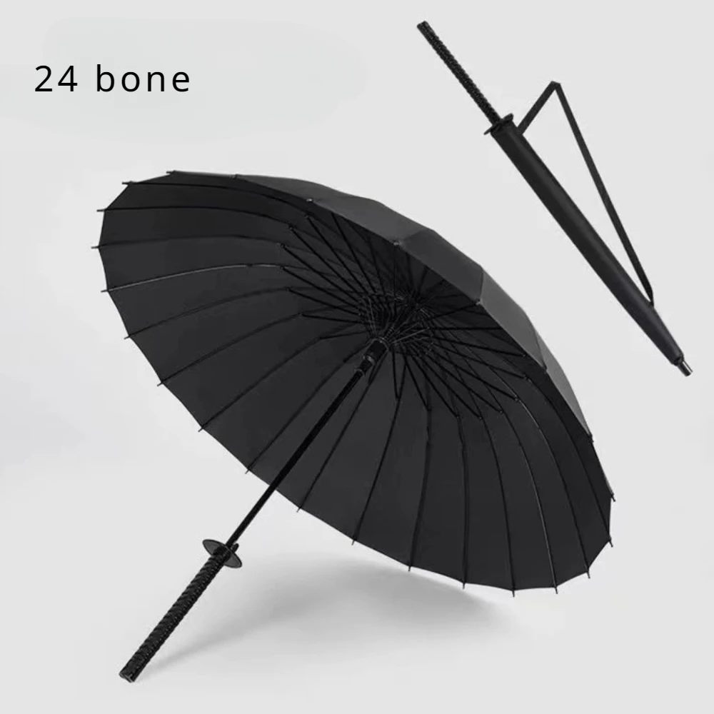 Standard 8/16/24 Bone Japanese Katana Umbrella Black Removable Handle Automatic Long Handle Rainproof Samurai Sword Automatic Umbrella, Japanese Umbrella