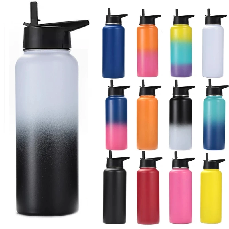 Custom 32 40 oz Stainless Steel Thermal Water Bottle with Straw Lid Vacuum  Hydroes Thermos Cup Insulated Flask Outdoor 1000ml - AliExpress