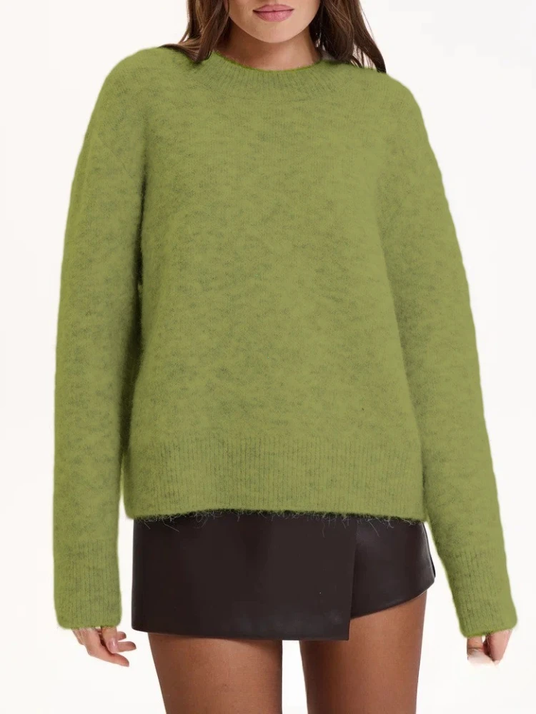 Basic O Neck Basic Sleeve Sweater Women 2025 Oversized Short Knitted Wool Pullover Female Casual Thick Warm Soft Tops