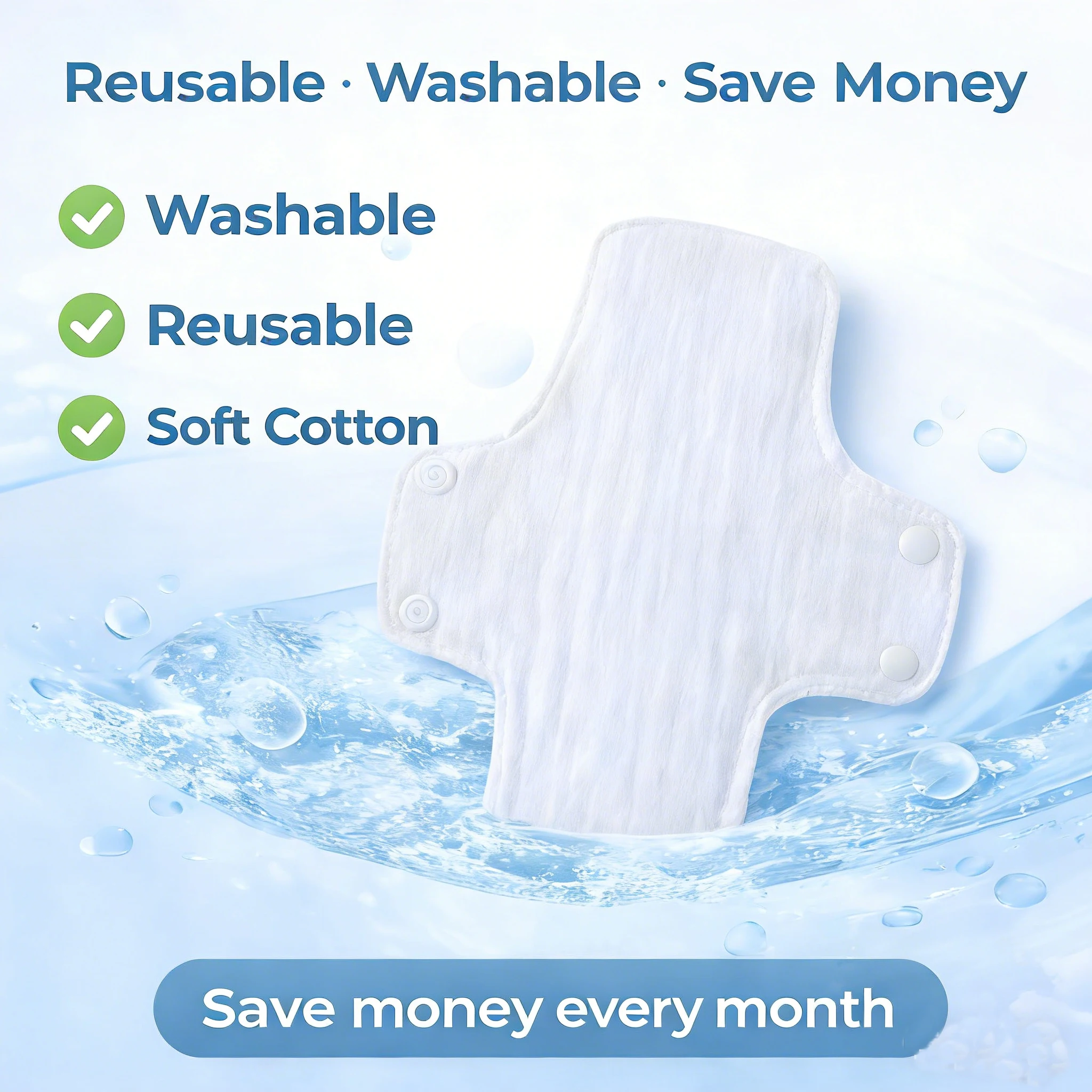 BIAI 5 pièces de coussinets en coton réutilisables lavables, doux pour la peau, coussinets en tissu réutilisables, coussinets réutilisables pour femmes, coussinets hygiéniques en coton