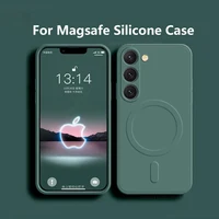 For Magsafe Magnetic Wireless Charge Case For Samsung Galaxy S25 S24 S23 Ultra Plus FE S25Ultra Soft Cases Liquid Silicone Cover