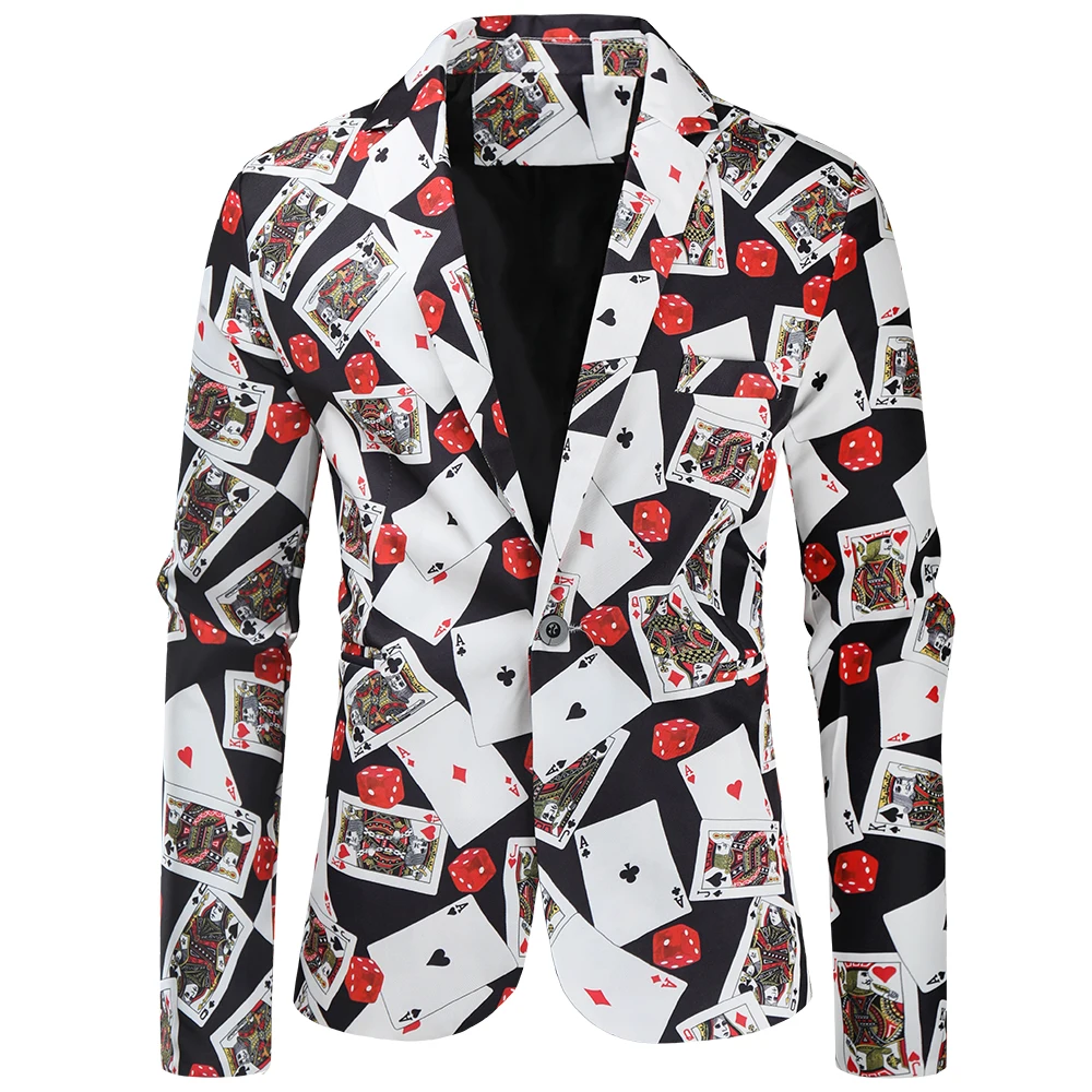 Mens Blazer Jacket Coats Playing Cards Poker 3D Print Party Dress Suit Costume men blazers