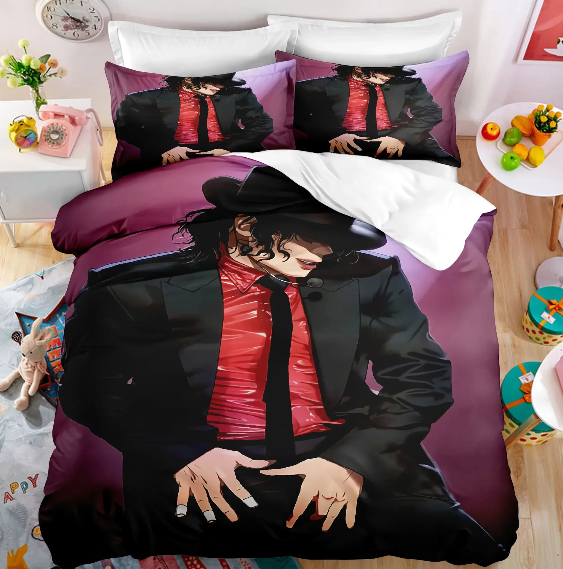 Michael Jackson Bedding Set Single Twin Full King Size Musical Genius Bed Linen Adults Teens Bedroom Duvet Cover Set Super Star