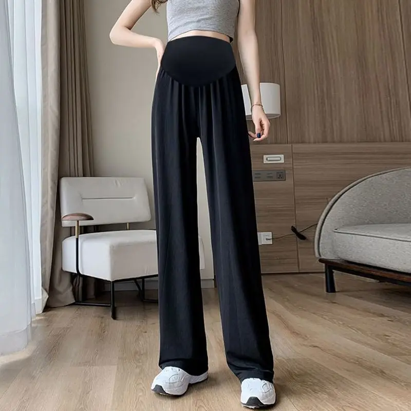 Summer Women's Maternity with Pockets Large Size Maternity Trousers Outside Wearing Thin Section of Ice Silk Draped Wide-Legged 4