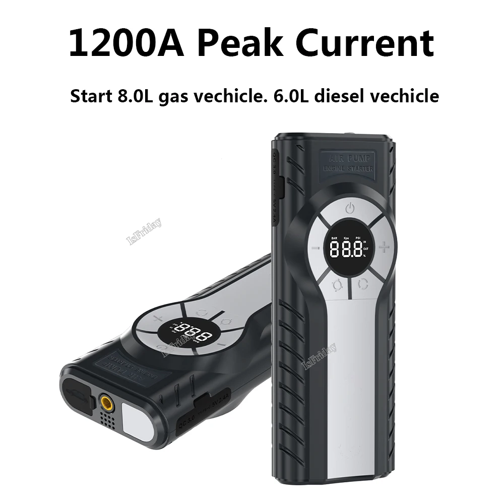 

12000mAh Car Jump Starter Power Bank 1200A Starting Device Booster Auto Emergency Battery For 8.5 Gas/6.0L Diesel Car Booster
