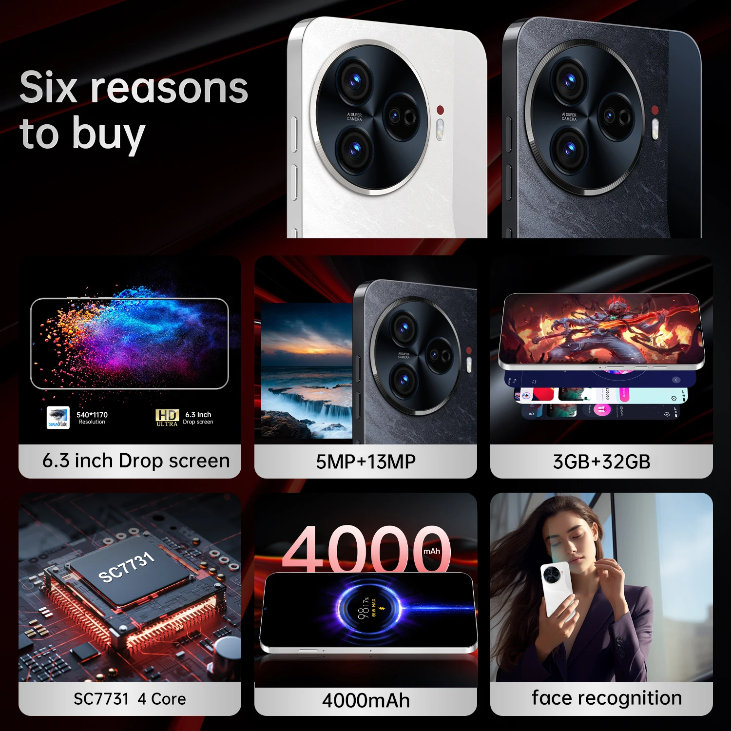 FUFFI-Camon 30 Pro,Smartphone,6.3 inch,4000mAh,3+32GB ROM,Google Play Store,Mobile phone, Android,Cellphones 2