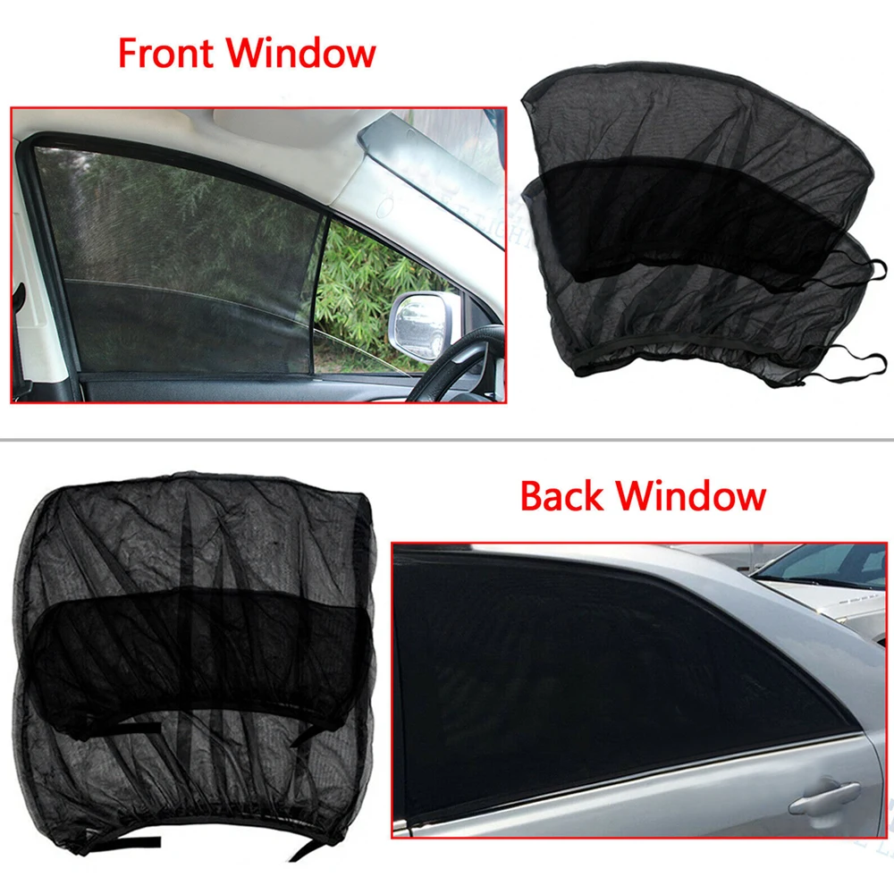 

4Pcs Hard-wearing Black Car Side Window UV Protection Sun Shade Cover Visor Mesh Shield Sunshades Universal Car Accessories