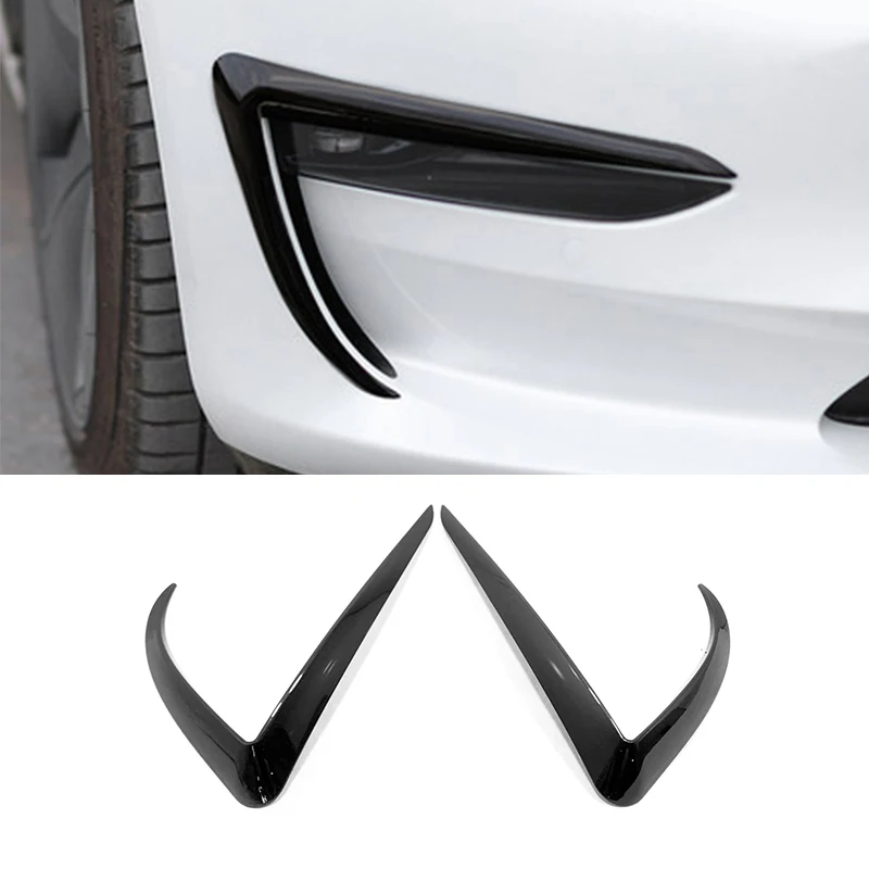 

For Tesla Model 3 2017 18 19 20 2021 2022 ABS Carbon Fiber Black Car Front Fog Lamp Eyebrow Trim Frame Exterior Accessories 2PCS