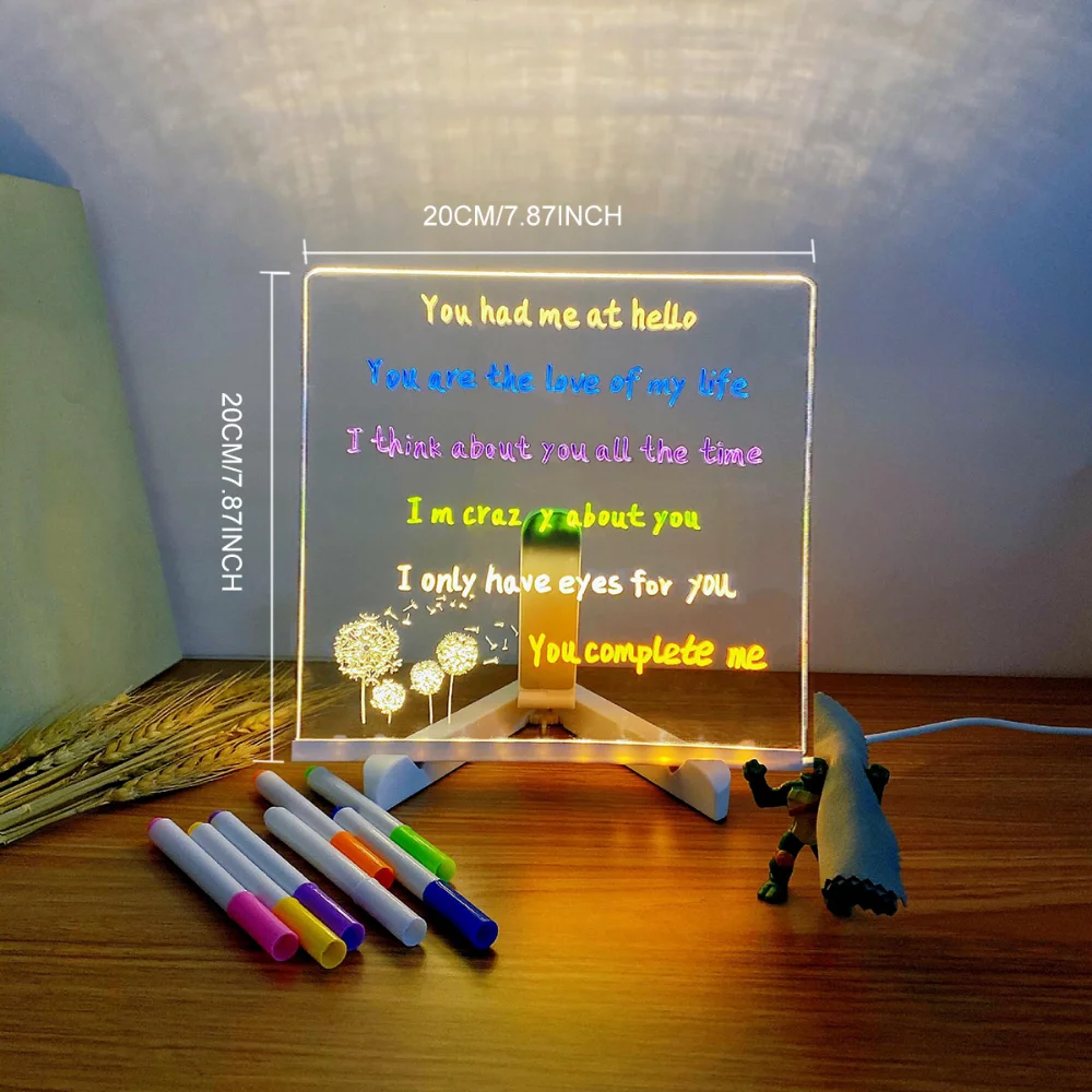Special Unique LED Acrylic Message Note Board Lamp with USB Bracket - Handwriting Night Light - Customized Gift for Bedroom Deco
