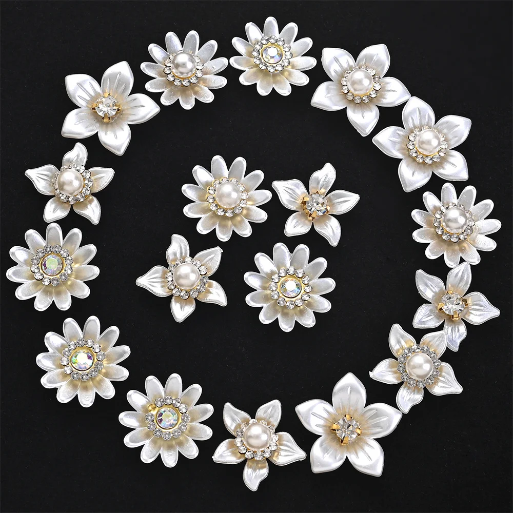 Flower Charms Imitation Pearl Rhinestone DIY Jewelry Handmade Decoration Accessorizing Clothes Hats 30pcs