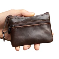 Mini porte-monnaie en cuir unisexe, simple, portable, première couche, cuir de vachette, rétro, fait à la main, fermeture éclair, petit portefeuille, étui à clés 1
