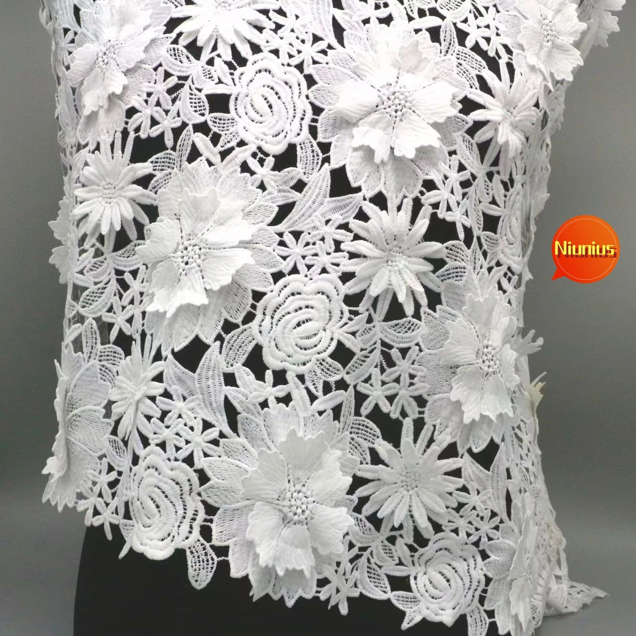 3D Applique Guipure Lace Soft Skin Friendly Eembroidery Cord Fabric For Party Dresses NN8281