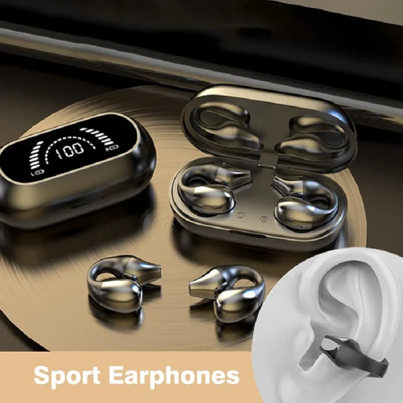 

Wireless Ear Clip Bone Conduction Headphones HIFI TWS Wireless Earphones Earclip Design Touch Control Earbuds Sports Headsets
