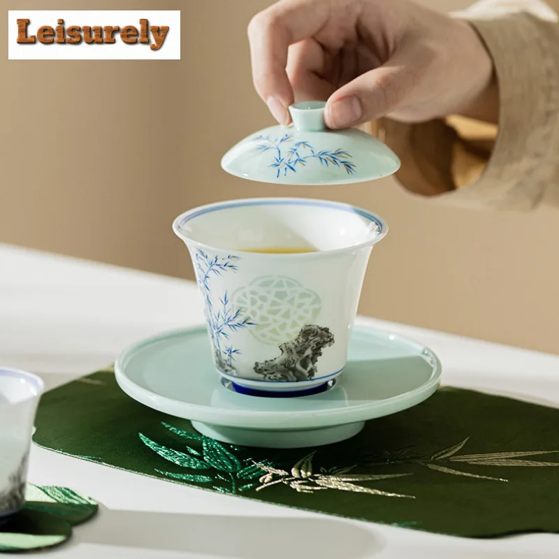 Hand Painted Bamboo Shadow Tea Set Complete Set Elegant Tea Ceremony Set Teapot And Tea Cup Set Cafes Accessories Ornaments Gift