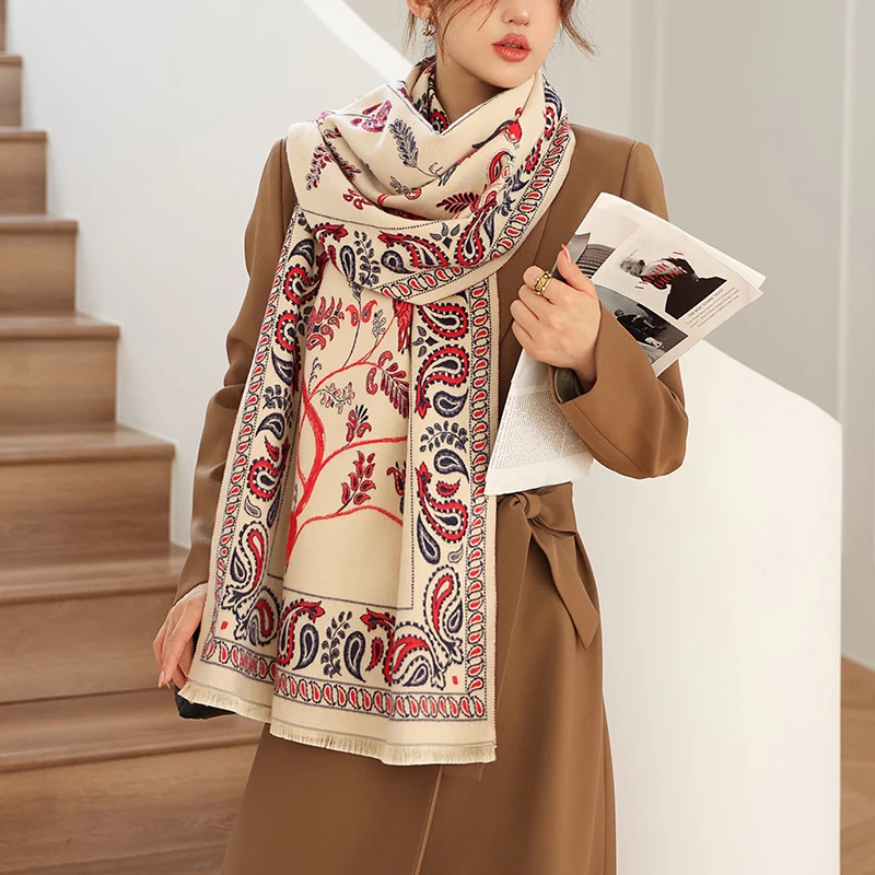 

Женский шарф, женский зимний Корейский Новый двухсторонний шарф с цветочным рисунком, модная шаль двойного назначения для весны и осени, теплый шарф для студентов