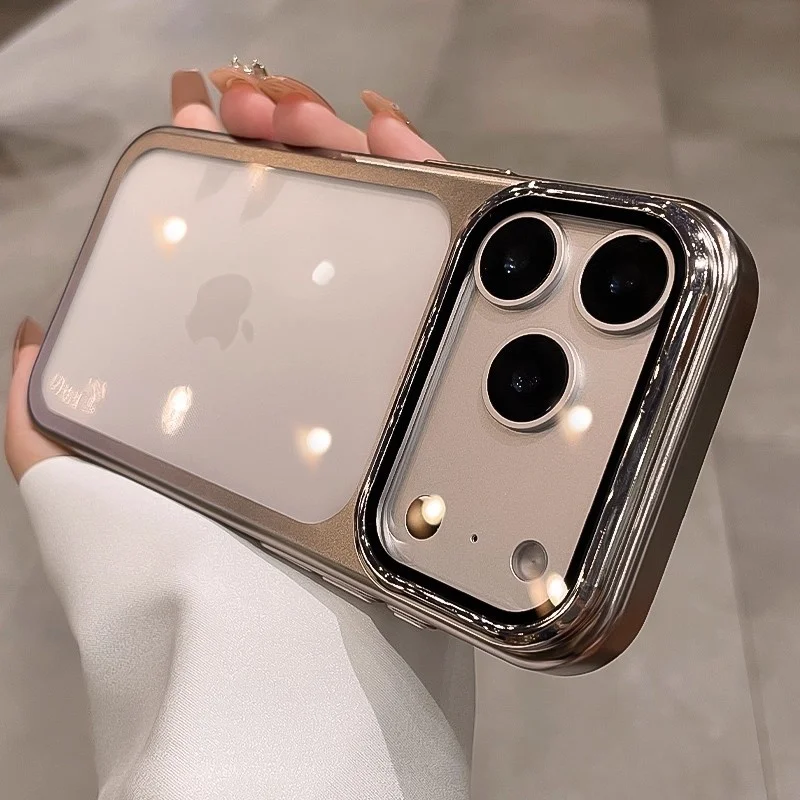 Elegant Clear Phone Case with Flip Lens Stand and Shockproof Bumper Protection