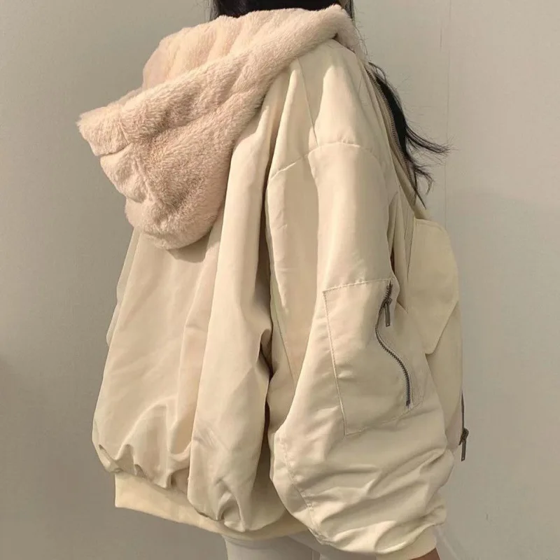Winter Thicken Warm Parkas Women Oversized Kawaii Double Sided Hooded Coat Ladies Korean Fashion Casual Loose Zip Up Jackets 5
