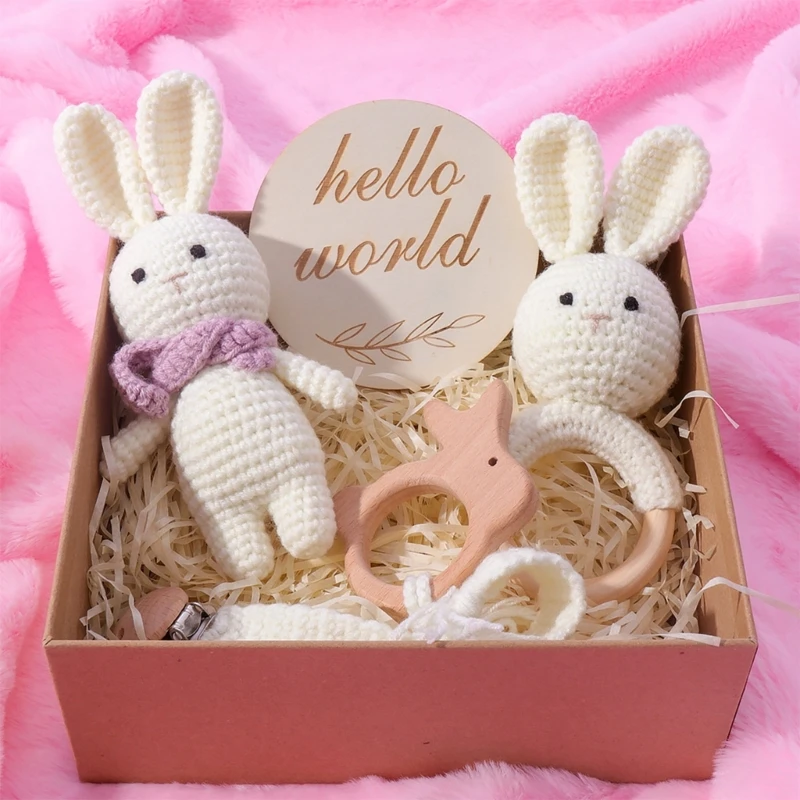 

B2EB Portable Baby Rattle Toy/Animal-shaped Baby Newborn Pacifier Chain Cream-color Toy Newborn Toy Early Development