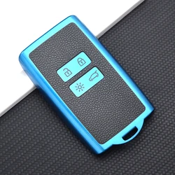 Premium TPU Leather Car Key Cover Case Fob (Blue key cover)