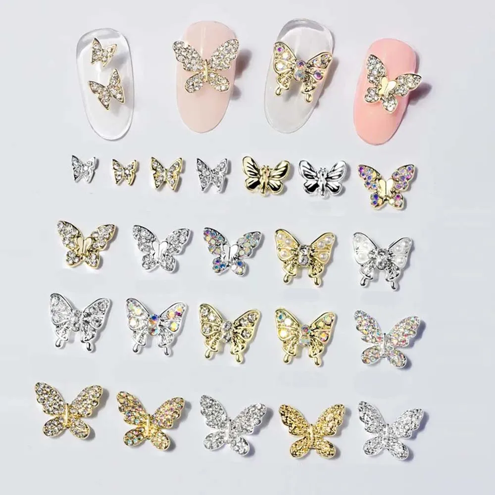 10Pcs Ciondoli Per Nail Art A Forma Di Farfalla Ab/White Diamond Crystal Mini Butterfly Nail Decor Parts Diy Korea Design Nail Parts