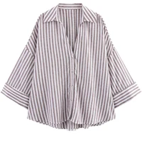 HXAO chemise femme chemisier surdimensionné chemise d'été et chemisier jaune rose blanc chemise rayée élégante grande taille chemises à manches longues 3