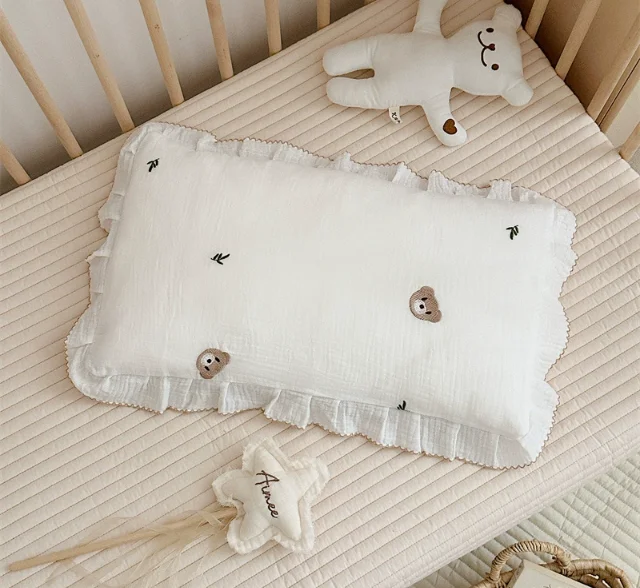 Kids Baby Cushion Pillow Cotton Baby Pillow Case for Newborn Children Cartoon Bear Bedding Cover Decorative
