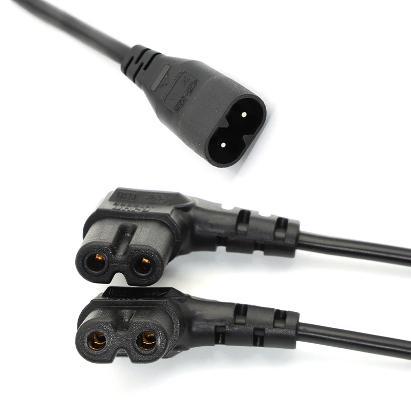 Dual Right Angle Female Y-Split Power Cable, 30CM/45CM Length - Black