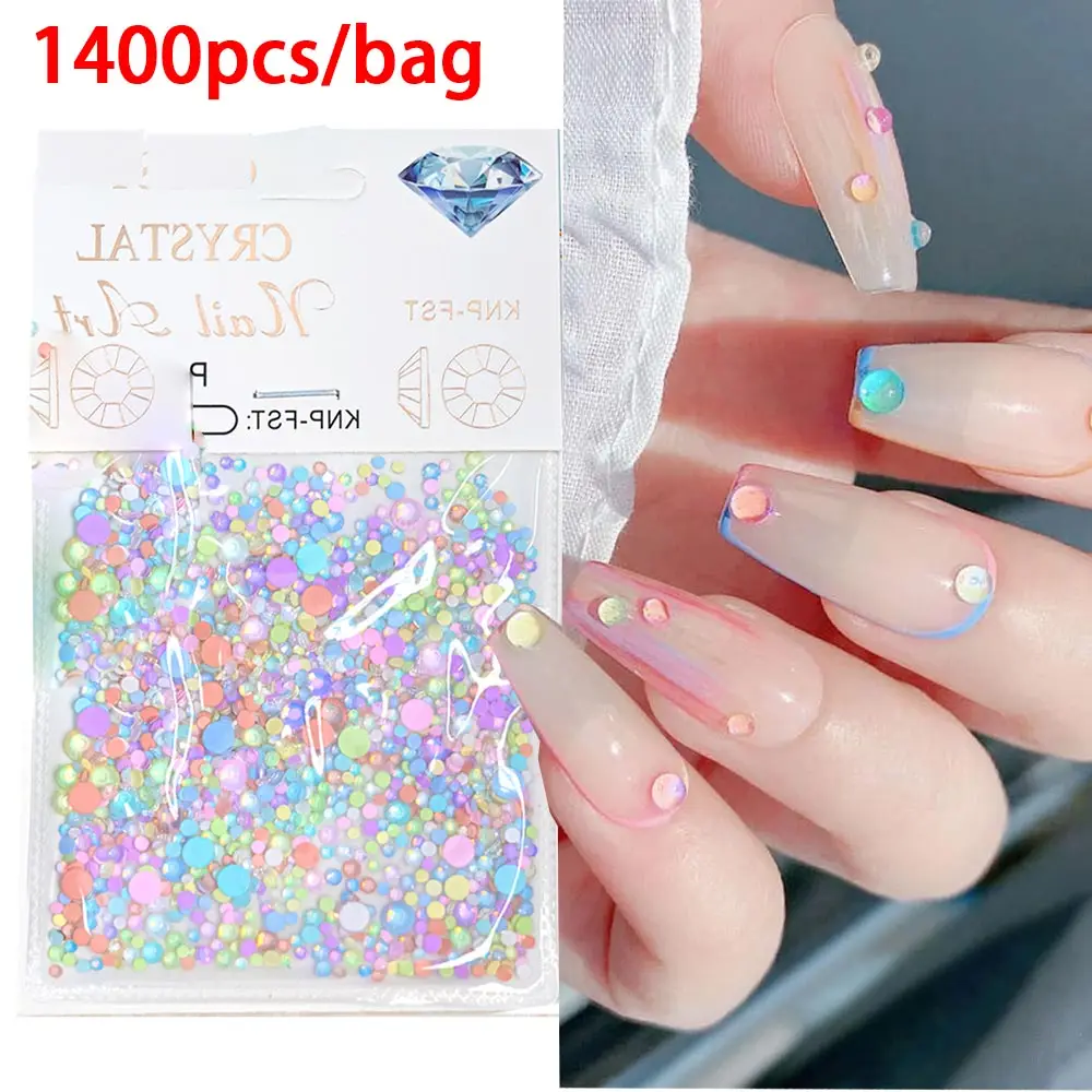 

1440Pcs Crystal Mermaid Bubble Beads Rhinestones Candy Colorful Flatback Half-Round Mix SS4-SS20 Pearl Aurora Glass Gems Beads