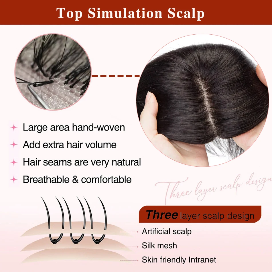 Topper per capelli umani al 100% da donna, 10*12 cm, base in seta, capelli vergini Remy, 65-70 grammi, toupet con clip per capelli diradati - immagine 4