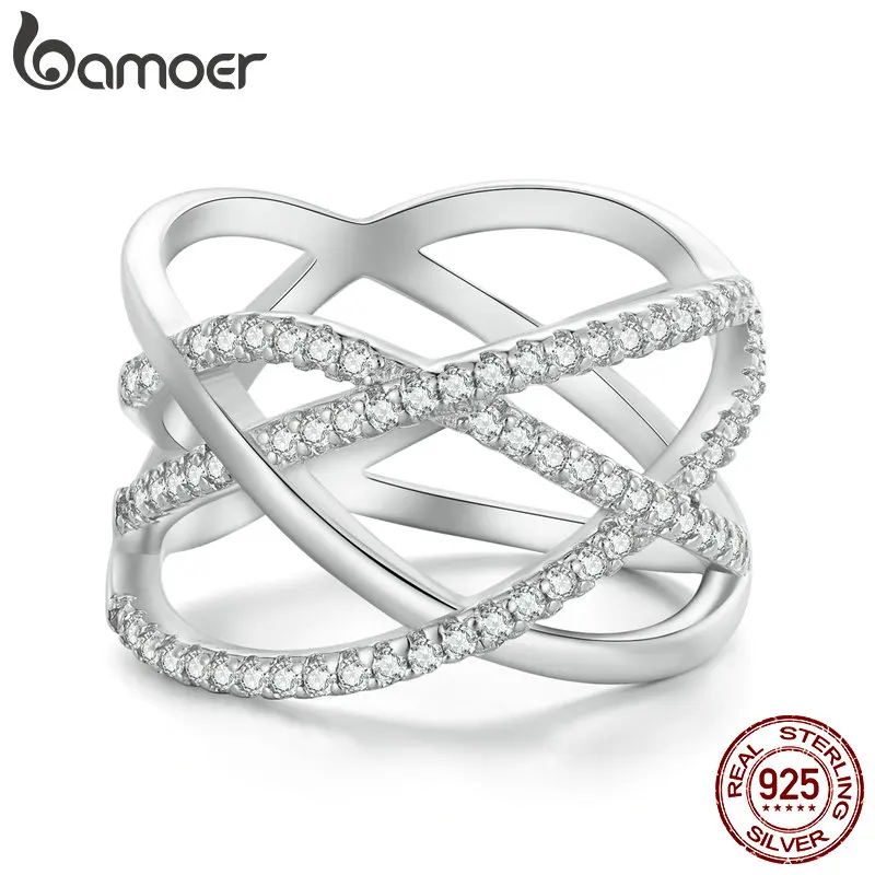 Bamoer 925 Sterling Silver Simple Samsara Finger Ring Anello Geometrico Per Le Donne Regalo Di Compleanno Pave Setting Cz Fine Jewelry Bsr396