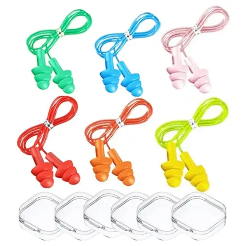 Silicone Corded Ear Plug Protector Anti Lost Reusable Hearing Protection Noise Reduction Safe Swimming Work Earplugs With Rope - Image 11