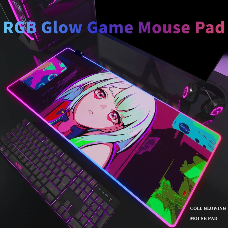 

RGB Luminous Mouse Pad Game Anime Cyberpunk Lucy E-Sports Super Large Keyboard Pad