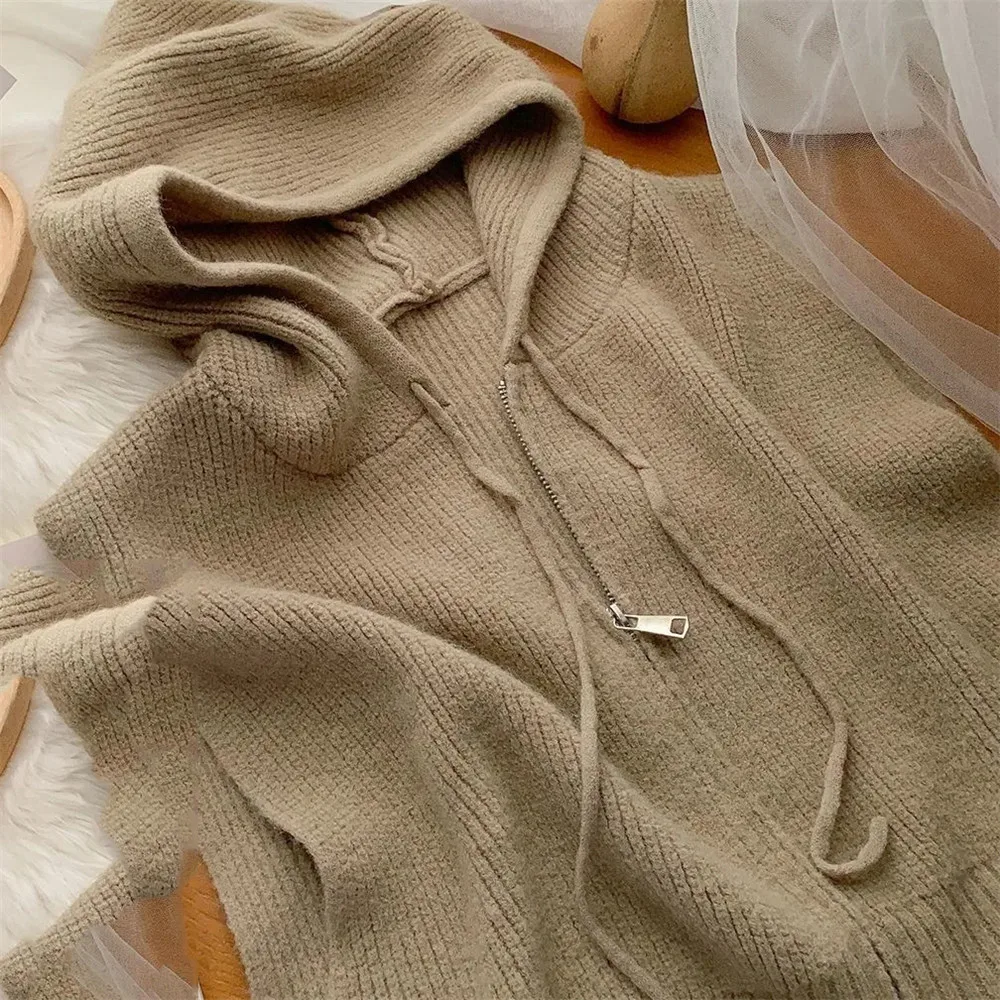 

Свитер-жилет женский с капюшоном, элегантный базовый Универсальный пикантный милый Молодежный крутой Повседневный модный уютный кардиган в стиле ретро, весна