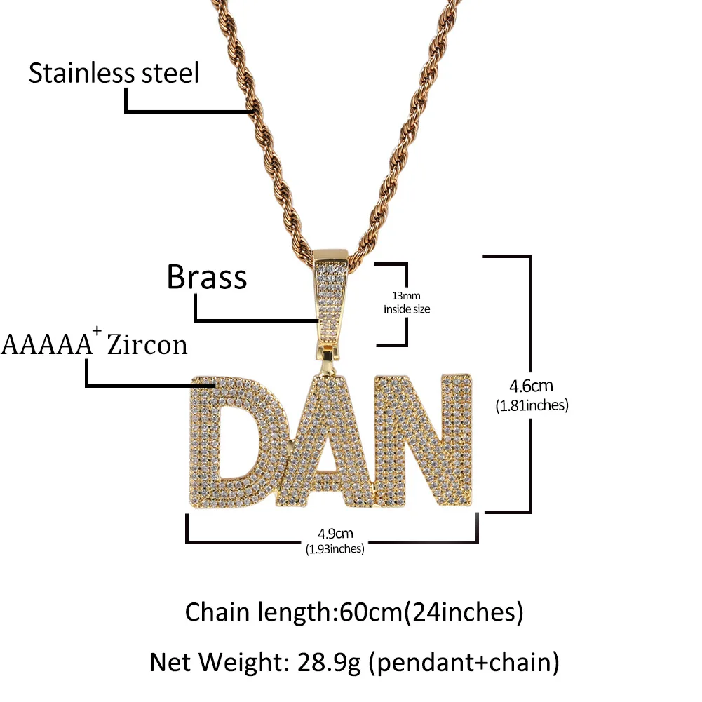 Hip-Hop Personalized Custom Three Rows Of Diamond Stitching Letter Pendant Copper Diamond Simple Fashion Accessories.