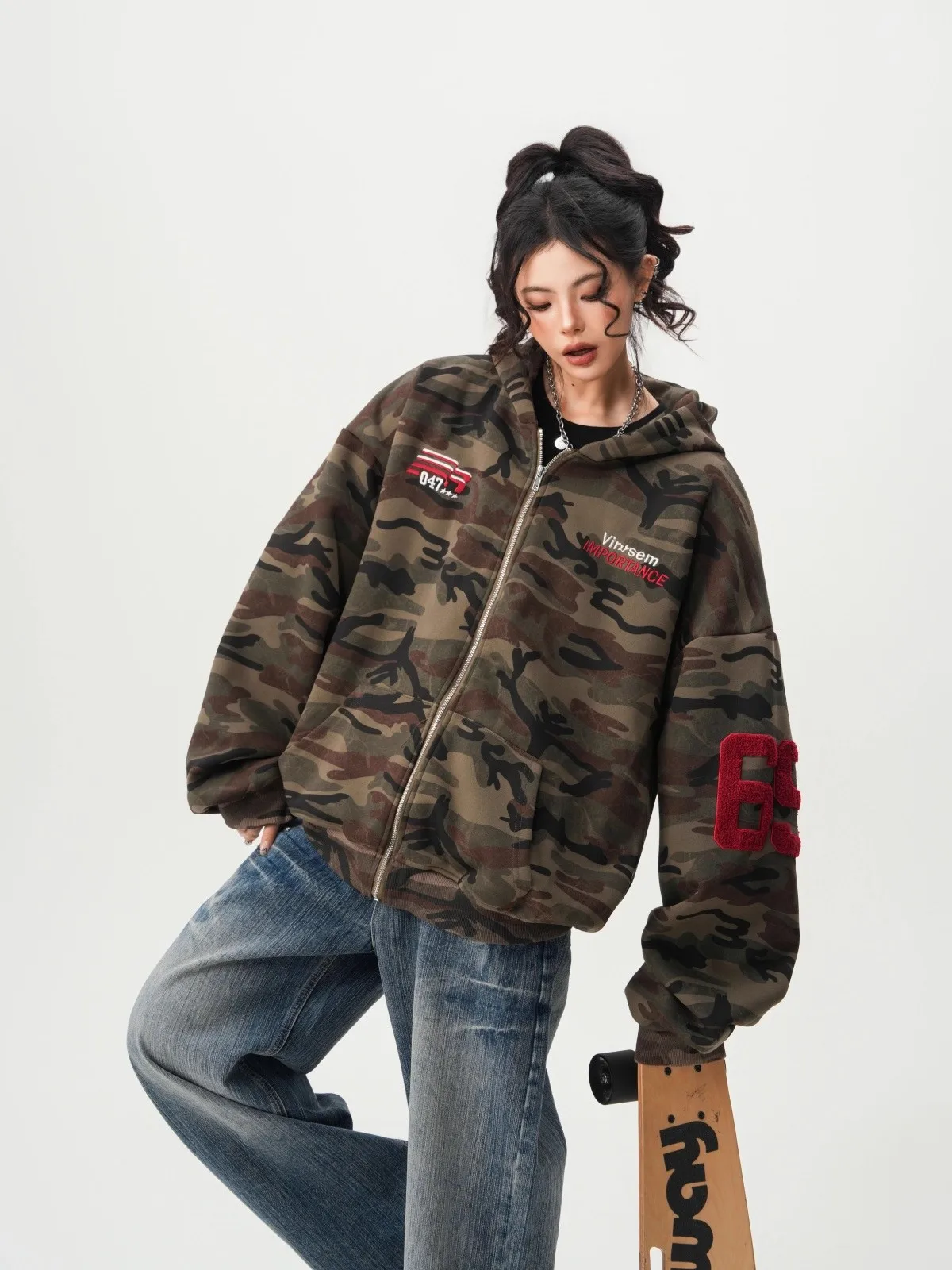 American High Street Camouflage Open Cardigan Hoodie For Men Women Spring Autumn Fashion Couple Zipper Jacket Loose Streetwear