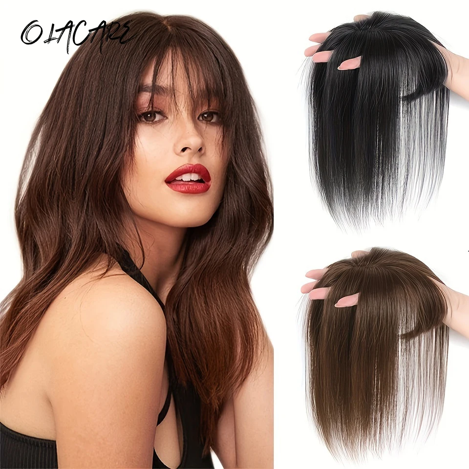 

OLA Topper Hair Piece Invisible Seamless Long Straight Wig Bangs Clip Overhead Natural Invisible Replacement Cover White Hair