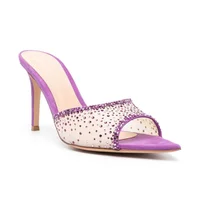 New Summer Women's High-heeled Sandals Stiletto Rhinestone High-heeled Slippers Pointed Toe Open Toe Slip-on High-heeled Sandals - Image 4