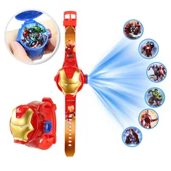 Children's Superhero Projection Watch - Cartoon Spiderman & Ironman Design, Digital Clock, Perfect Gift (Gt - 6ty)