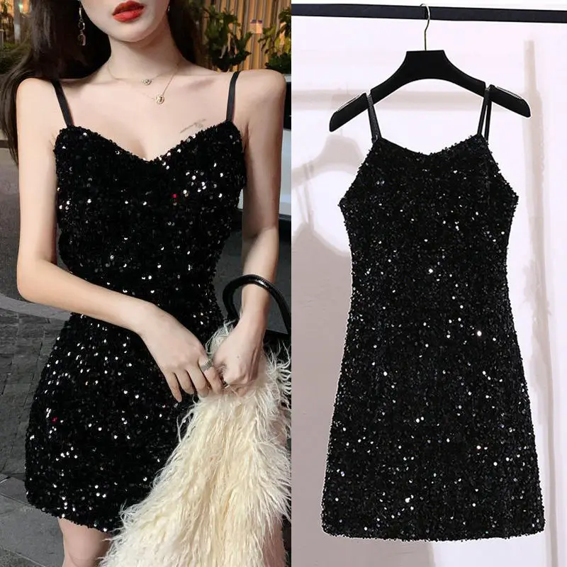 Sequin Slip Skirt Small Black Skirt Nightclub Black Slim Sexy Didi Women's Skirt Party Party Dress