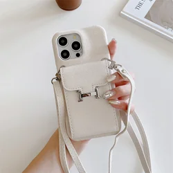 Leather Crossbody Lanyard Wallet with Card Holder and Phone Case - iPhone 12 Pro (White)