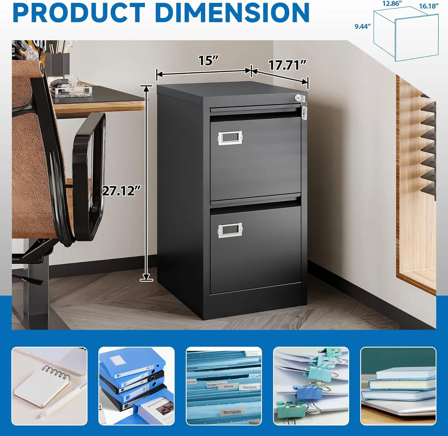 2 Drawer File Cabinet with Lock Metal Vertical Filing Storage Cabinet Office Home Steel Vertical File Cabinets