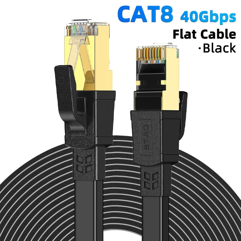 High-Speed CAT 8 Ethernet Cable - Nylon Braided Flat Internet Network Patch Cord, Shielded, 40Gbps, Various Lengths Available