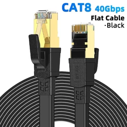 High - Speed CAT 8 Ethernet Cable - Nylon Braided Flat Internet Network Patch Cord, Shielded, 40Gbps, Various Lengths Available - 20m (PVC - Flat Cable - Black)