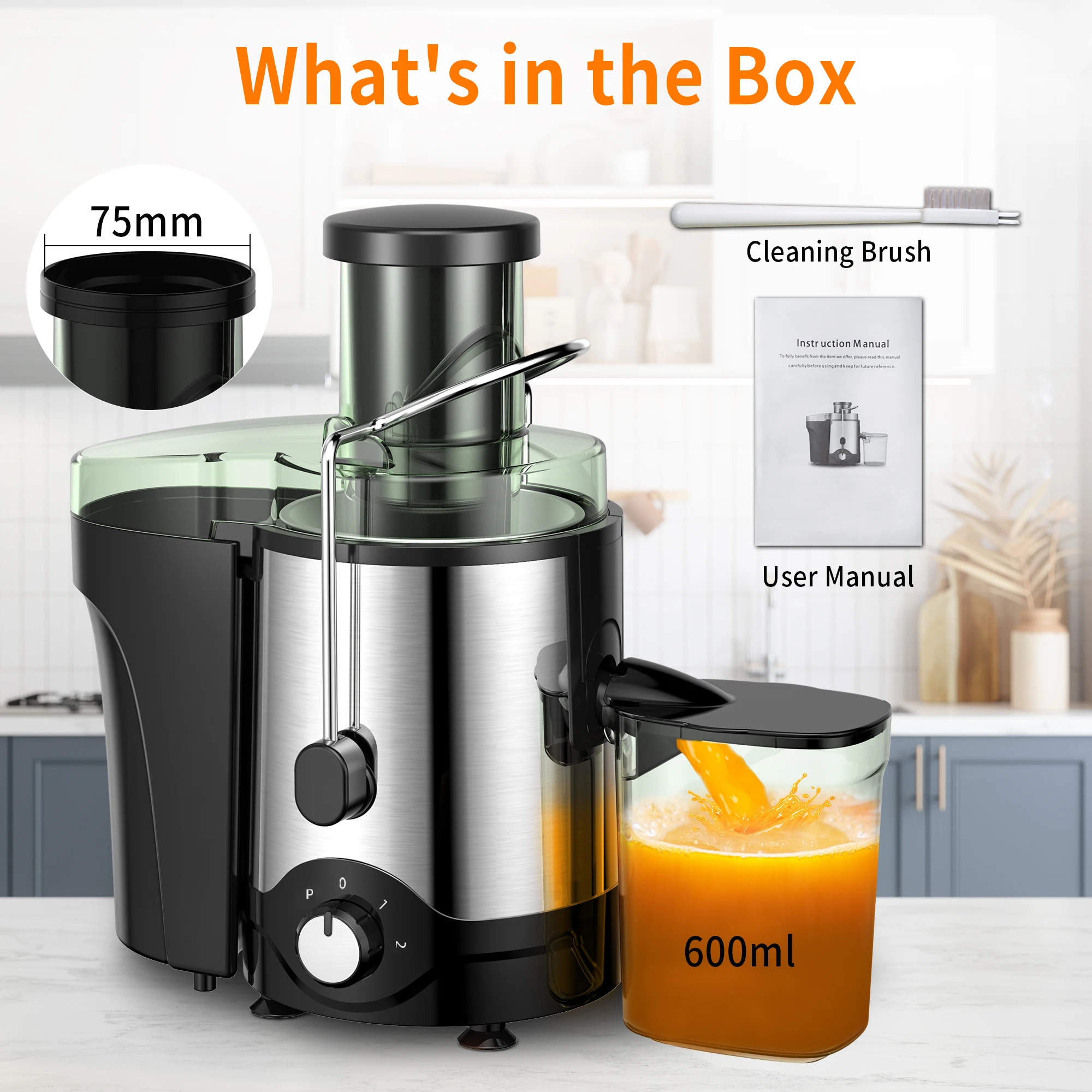 VAVSEA 600W Juicer Machine, Anti-Drip Centrifugal Juice Extractor with 3-Inch Feed Chute for Whole Fruits & Vegetables, BPA-Free 6