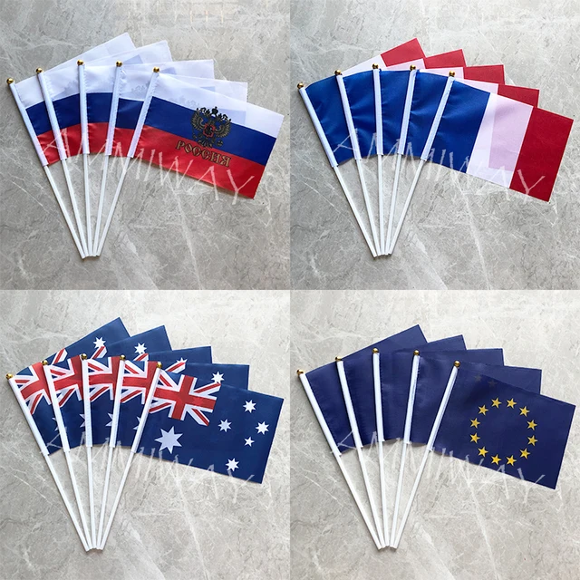 14X21 Cm 5 db Orosz Föderáció Imperial France Ausztrália Zászlói Ausztrál Európai Unió Kis Kézi Zászlók És