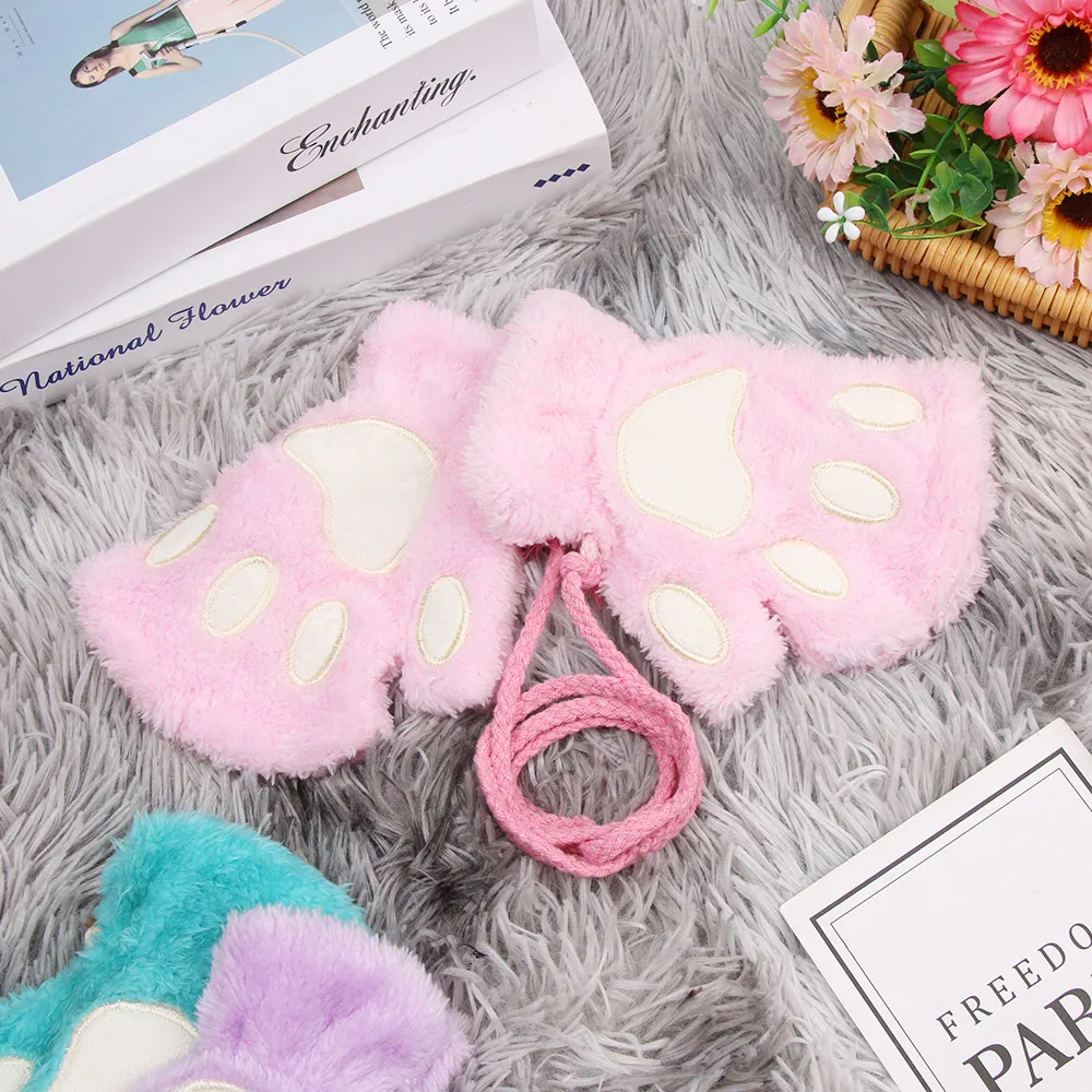 Cat Gloves Children Fashion Boys Girls Cat Claw Paw Plush Mittens Warm Soft Winter