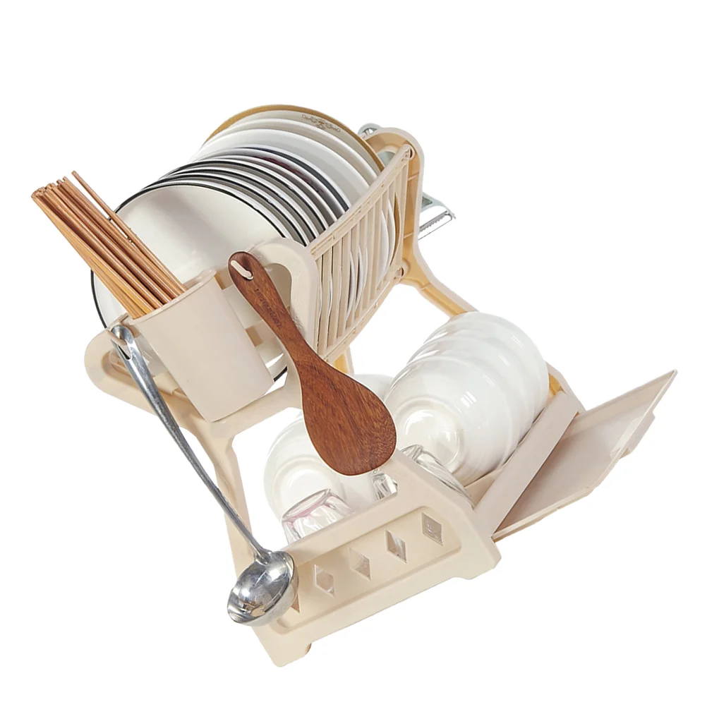

Plate Dish Drain Rack Dish Drying Rack Chopsticks Utensil Cutlery Holder Sink Dish Rack Drainer for Dishwashing Drainer Khaki