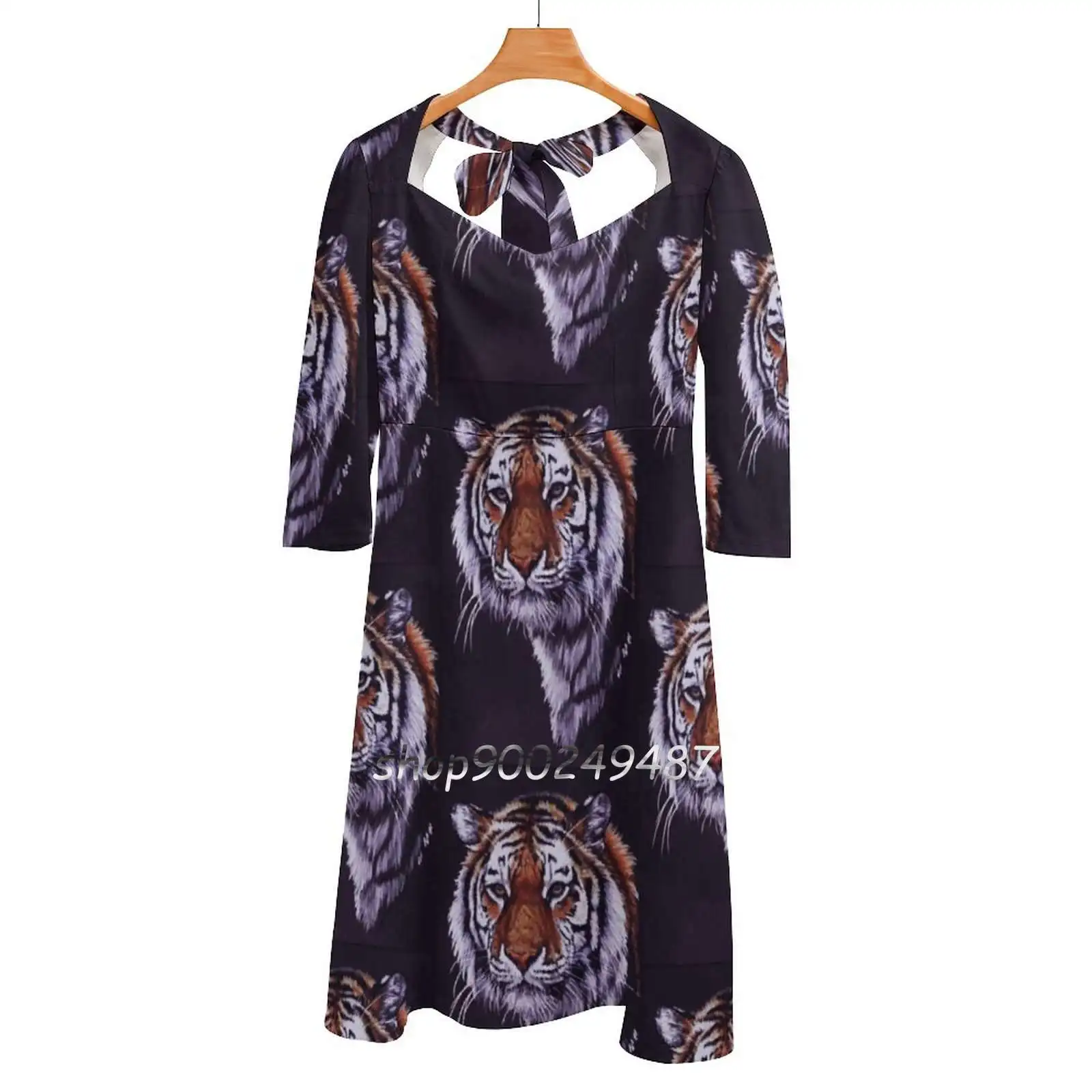 Desperado Flare Dress Abito Con Scollo Quadrato Elegante Abito Stampato Moda Femminile Bbk011500 Carnivore Panthera Tigris Tigris Big Cat
