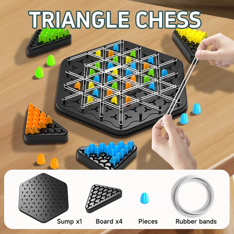 Board Game Toy Chain Triangle Chess Triggle Rubber Band Game Toy Board Game competitive Battle Set for kids friends parent-child interaction