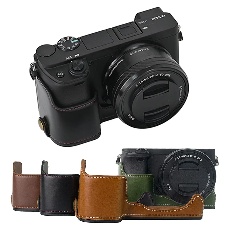 Mezza Custodia In Pelle Per Sony A6400 A6300 A6100 Impugnatura Per Fotocamera Con Cinturino